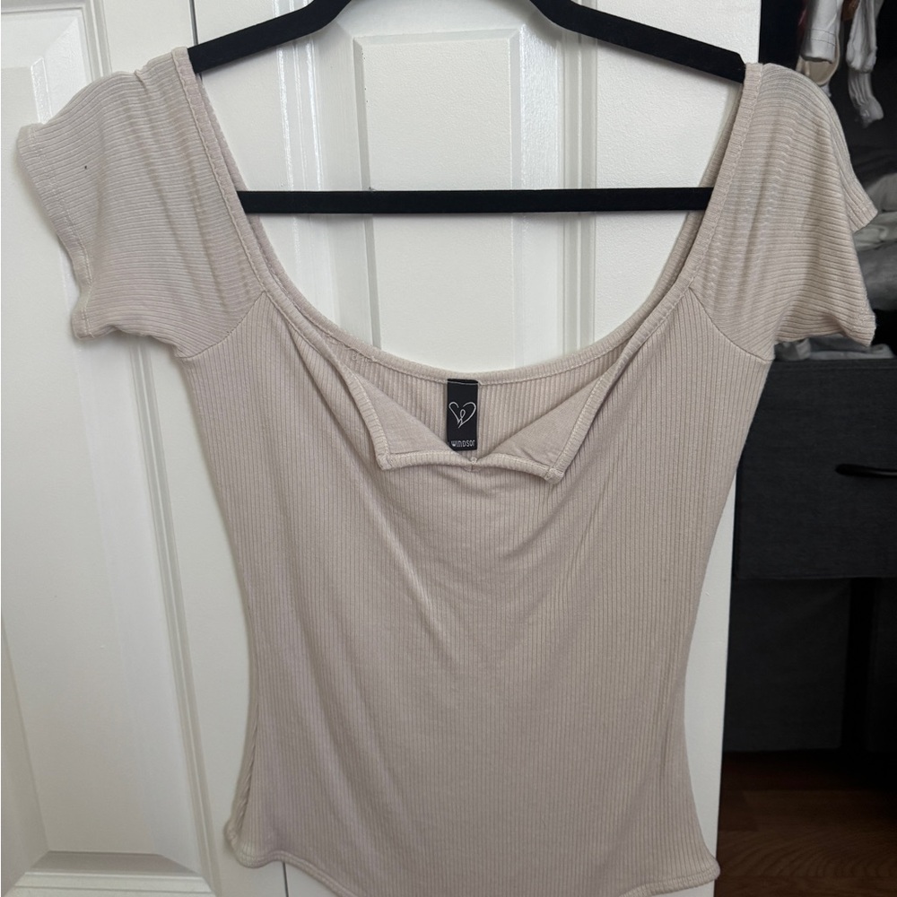 Women's Cream Ribbed bodysuit